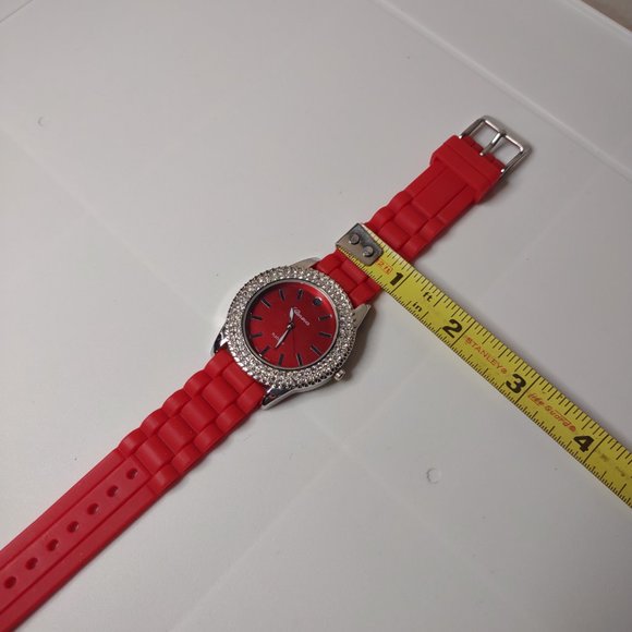 Geneva Platinum Watch With Red Rubber Band - Picture 7 of 11